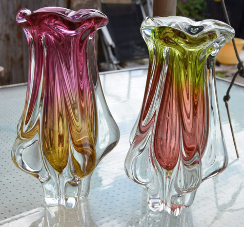 Vintage bohemian glass vase - vintage,