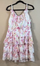 Women XL Floral Tiered Ruffle Sun Dress Adjustable Cottage Whimsical Fairy