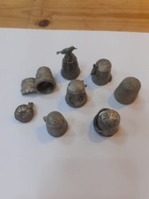 Vintage pewter thimbles - lot of 7 - nursery rhymes / Lords Prayer
