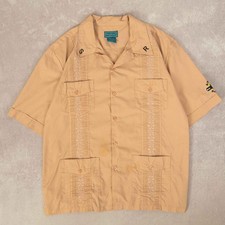 Vintage Cuban Guayabera Shirt M Men's Beige Embroidered