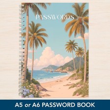 Palm Beach A6 A5 Password Book A - Z  Logins Tracker - Handmade to Order UK