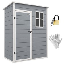 Outsunny 5' x 3' Garden Shed w/ Floor, Lockable Door, Window and Vent, Grey