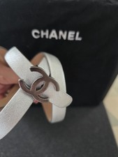 Authentic CHANEL Metallic CC Logo Silver  Skinny belt