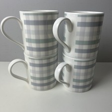 4 x Laura Ashley Lilac Tartan Check Mugs Bone China Made in the UK 