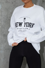 PLT Women White New York downtown Cotton PRINTED Pullover Sweatshirt Size XS-XL