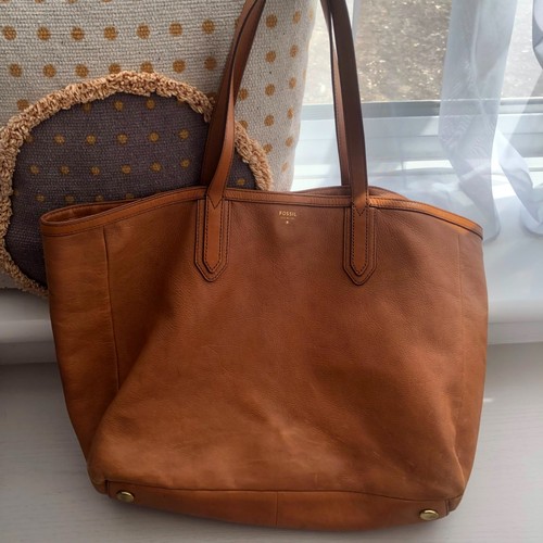Fossil cow hide leather tote - hide,
