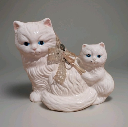 Vintage ceramic white cat - vintage,