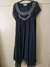 Monsoon - Navy chiffon fully lined sharkbite hem midi dress - M (12/14) - VGC
