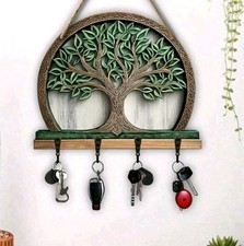 Rustic Wood Tree Of Life Hanging key holder for wall Key Hooks Storage 