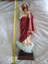 Plaster Statue of Jesus On Wooden Plynth Sculpture