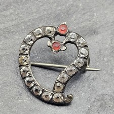 Antique Clear And Red Stones Heart Brooch Please Look At The Pictures 