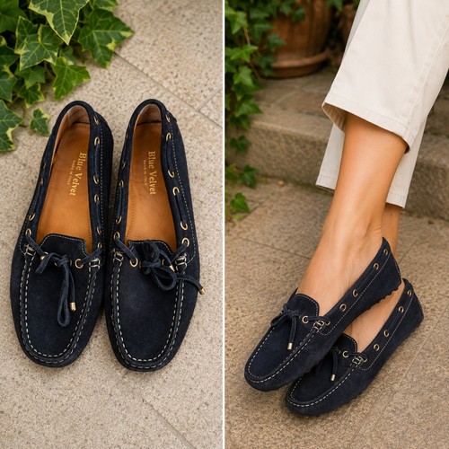 Blue velvet navy suede - suede, driving