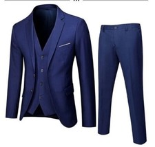 3PCS Men Suits Slim Fit Tuxedo Suits Solid Color Formal Blazer Jacket and Pants