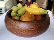 Handcrafted Natural Teak Wooden Bowl Made In Thailand With Fake Fruit & Veg