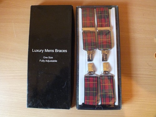 Mens red tartan braces - red,