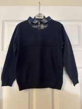 Boys Navy Mock Shirt Jumper