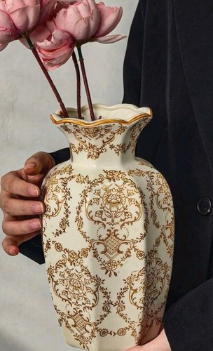 Large cream ceramic vase - ceramic,