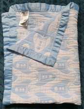 Mothercare Space Dreamer Blue Rocket Baby Blanket Swaddle Muslin Satin Trim Used