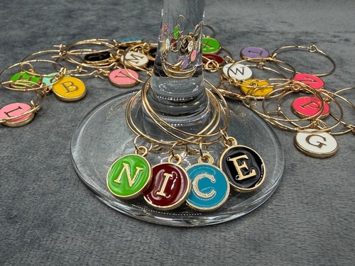 Initial wine glass charms - glass, charms: