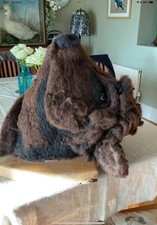 Huge Textile Faux Taxidermy Cows Head On Solid Oak Plinth