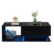 COFFEE TABLE WITH LED LIGHT, HIGH-GLOSS BLACK WITH DRAWER LIVING ROOM FURNITURE