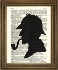 SHERLOCK HOLMES PRINT: Detective Silhouette, Vintage Dictionary Art Wall Hanging