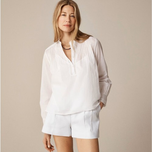 Crew pintuck lace trim top - pintuck,