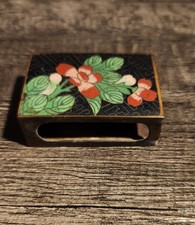 Antique Chinese Cloisonne Enamel Matchbox Match Box Holder Floral Brass