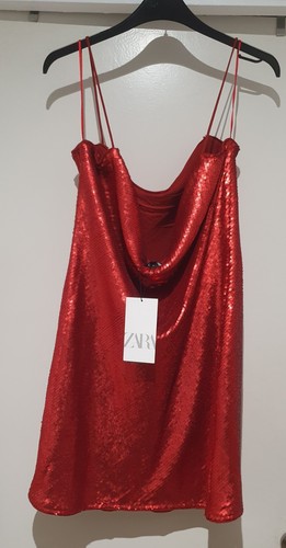 Zara red sequin crowl neck - red,