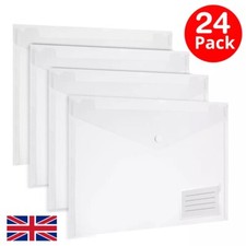 24 A4 PLASTIC DOCUMENT WALLETS Clear Folders STUD CLOSE Popper Envelope AVARTEK