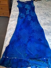 Womens Monsoon Blue Floral Bias Cut SilkDevore/ Vintage Maxi Slip Dress 👗 