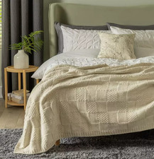 Knitted Check Throw 125x150cm Polyester Oatmeal for Sofa Bed Decoration Habitat