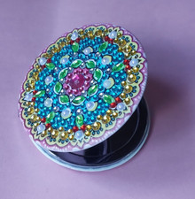 Pocket Morror. Folding Travel Mirror 8cm. Silver. Multicolour bright beading NEW