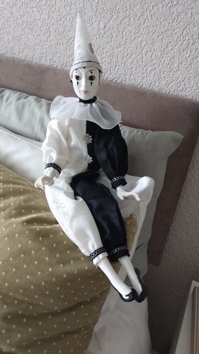 Harlequin porcelain doll - porcelain,