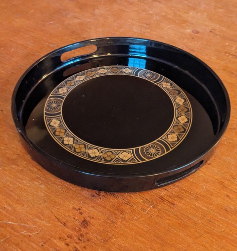 Black lacquered drinks tray - black,