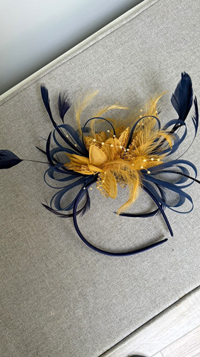 Navy gold feather floral - navy,