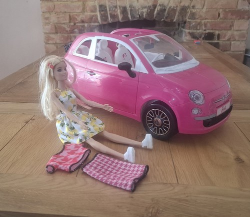 Barbie fiat 500 car - car, doll