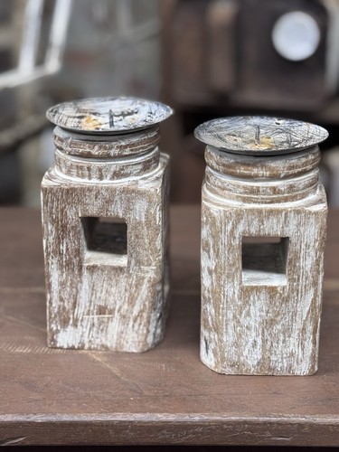 Pair rustic wooden candle - pair,
