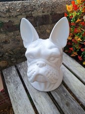 Pottery large ceramic French Bulldog head bust white statue