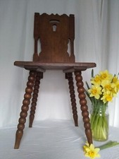 Antique French Unusual Flat Pack Carved Solid Oak Quaint Bobbin Side Chair,