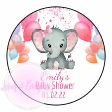 Personalised Baby Shower Pink Elephant Stickers Party Thank You Sweet Cone Bags