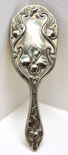 Art Nouveau Silver Plated Floral Hair Brush Vanity Brush heavy