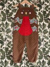 Mini Boden Novelty Robin Patchwork Polka Dot Christmas Festive Dungarees Age 2-3