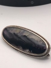 Vintage Derbyshire Blue John sterling silver 925 brooch pin
