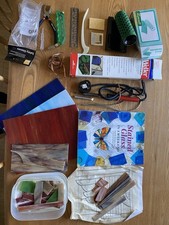Stained Glass Craft Kit Including Soldering Iron, Glass, Cutter, Foil - Used