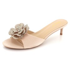 Womens Diamante Flower Kitten Heels for Evening Wedding Party Prom Comfort