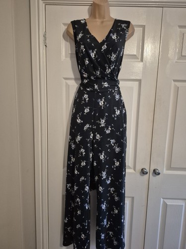 Blue floral summer jumpsuit - blue,