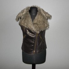 2000s Vintage Leather Riverisland Winter Gilet Vest With Faux Fur