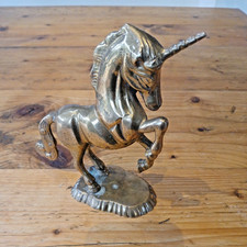 Vintage Brass Unicorn Figurine Rearing Horse Mythical Decor Ornament 6" Tall