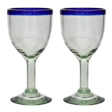 Blue Rim Wine Glasses Hand